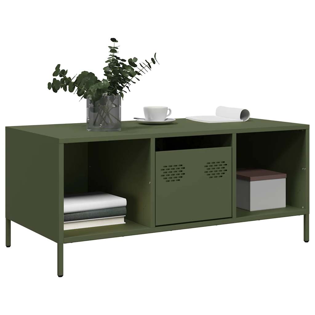Mesa centro 101,5x50x43,5 cm aço laminado a frio verde-azeitona