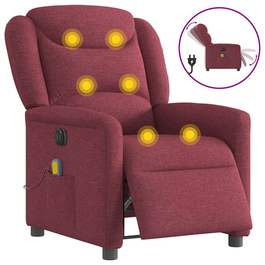 Poltrona reclinável de massagens elétrica tecido vermelho tinto