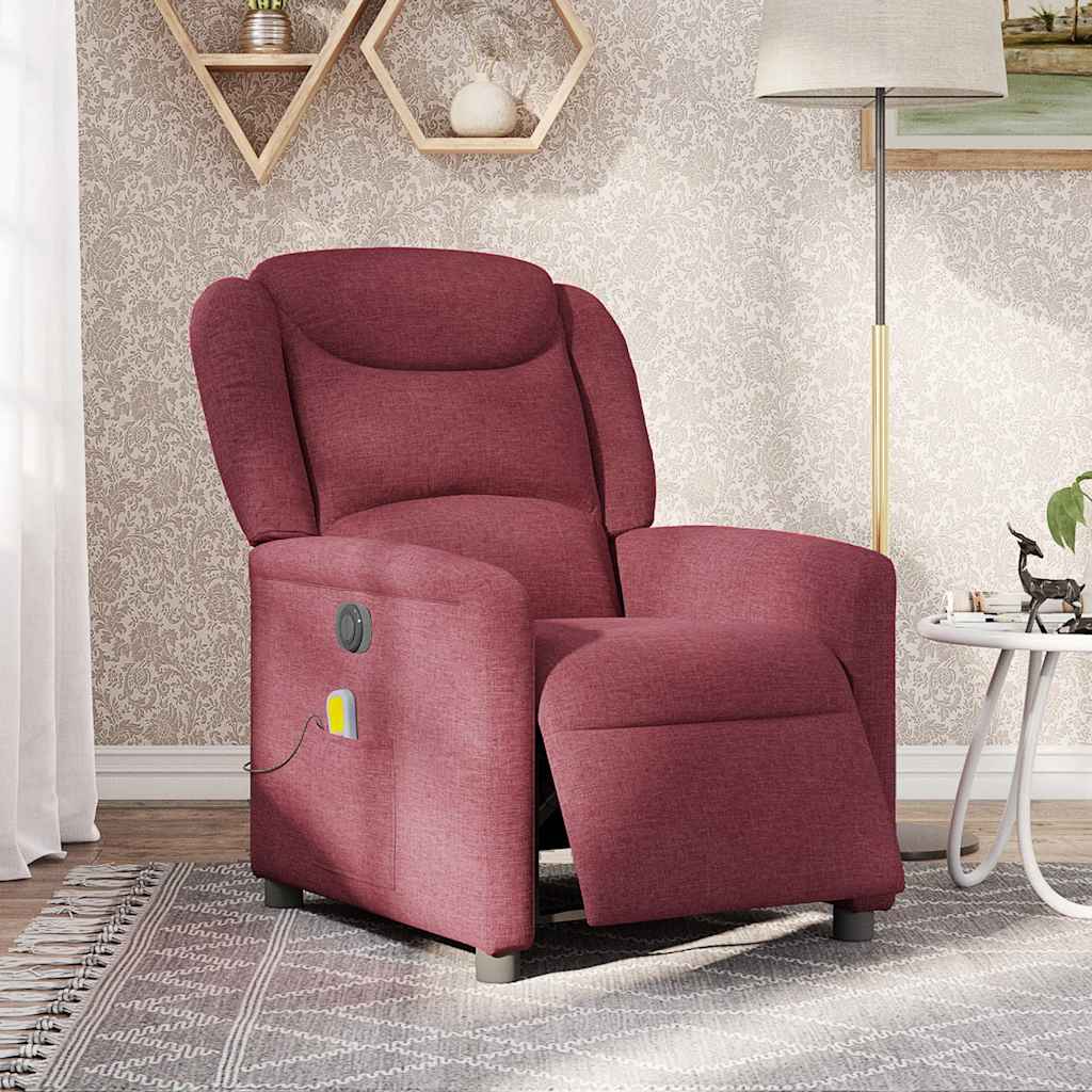 Poltrona reclinável de massagens elétrica tecido vermelho tinto