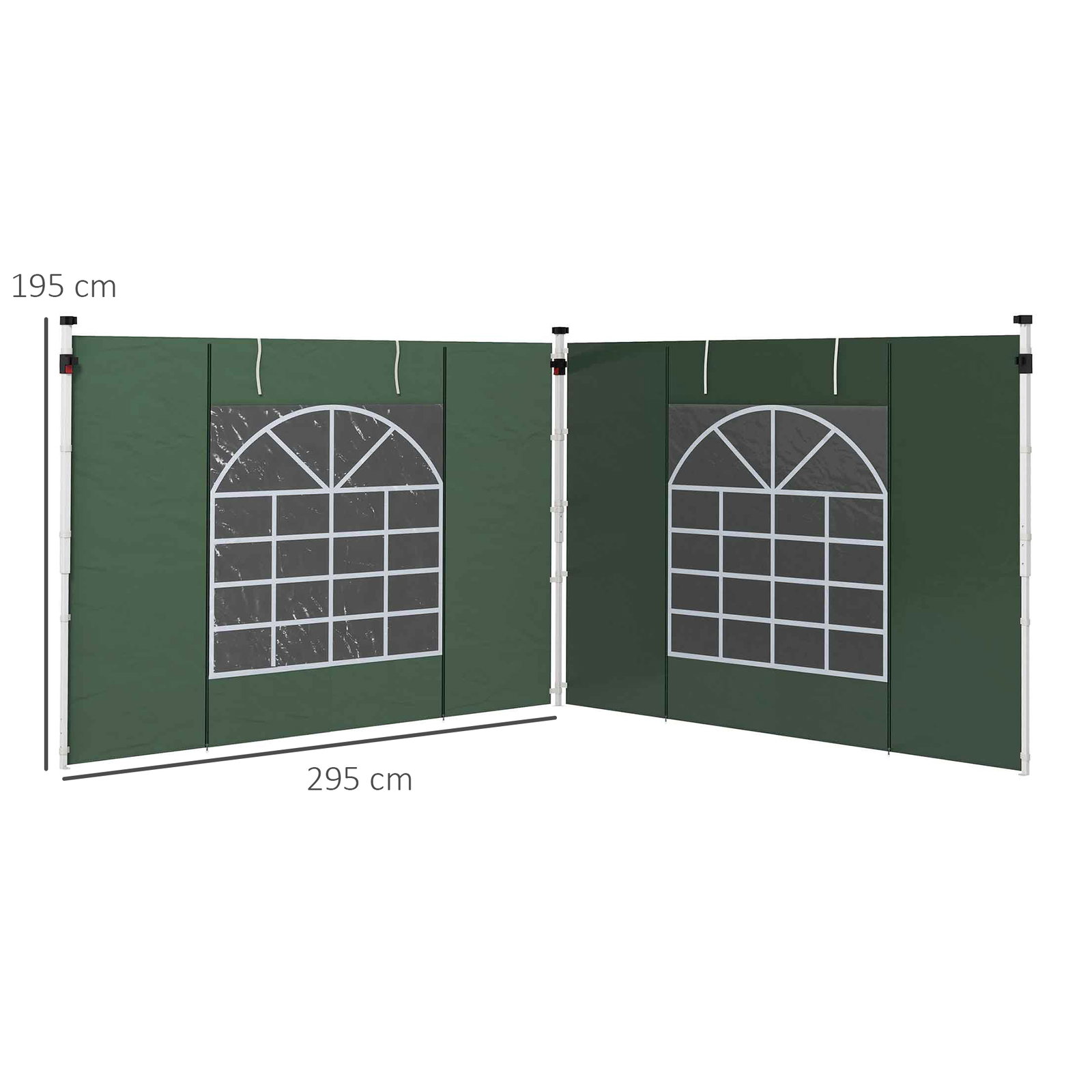 Paredes laterais para tenda de 2 painéis 295x195 cm com janela enrolável e porta com fecho de correr para tenda 3x3 m ou 3x6 m verde