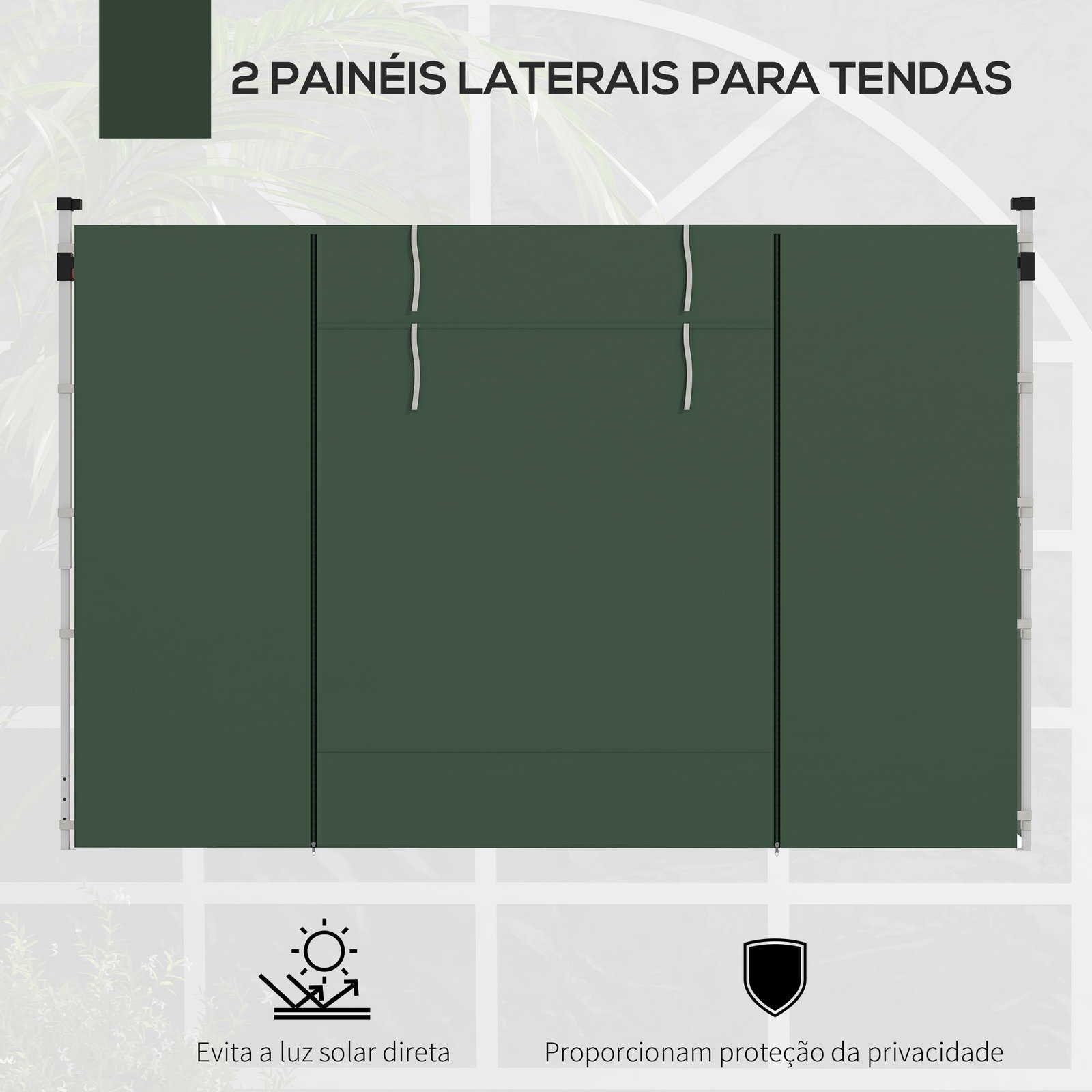 Paredes laterais para tenda de 2 painéis 295x195 cm com janela enrolável e porta com fecho de correr para tenda 3x3 m ou 3x6 m verde