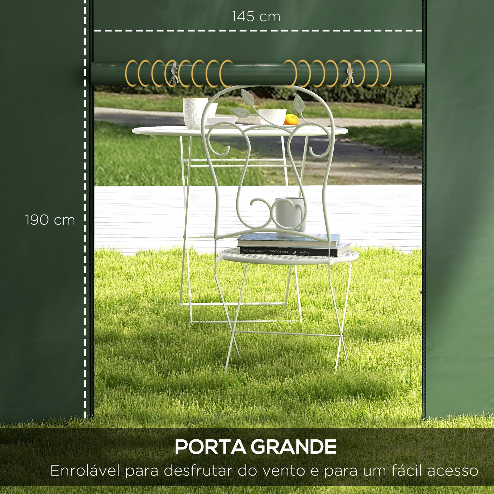 Paredes laterais para tenda de 2 painéis 295x195 cm com janela enrolável e porta com fecho de correr para tenda 3x3 m ou 3x6 m verde