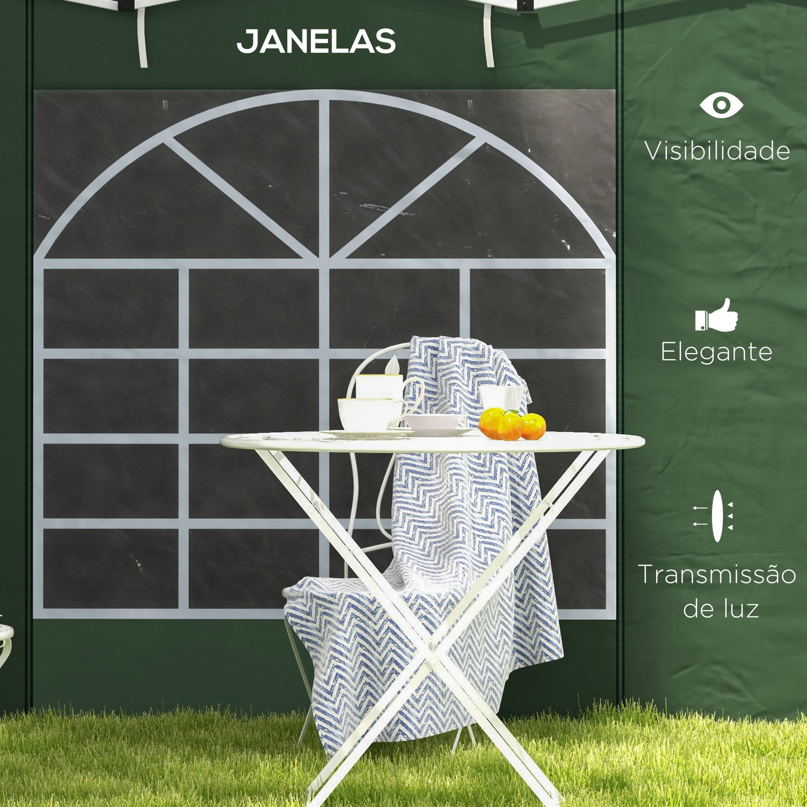 Paredes laterais para tenda de 2 painéis 295x195 cm com janela enrolável e porta com fecho de correr para tenda 3x3 m ou 3x6 m verde