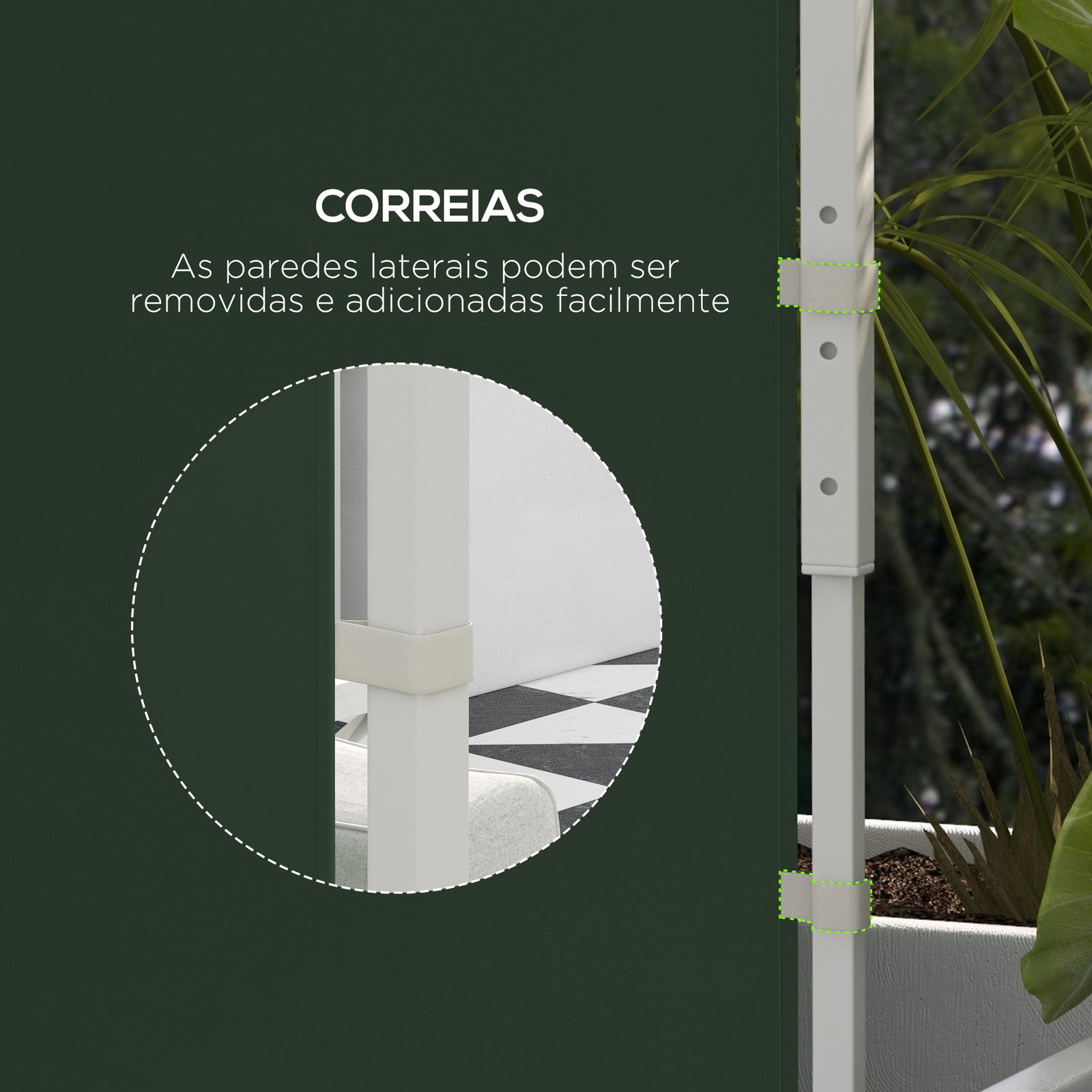 Paredes laterais para tenda de 2 painéis 295x195 cm com janela enrolável e porta com fecho de correr para tenda 3x3 m ou 3x6 m verde