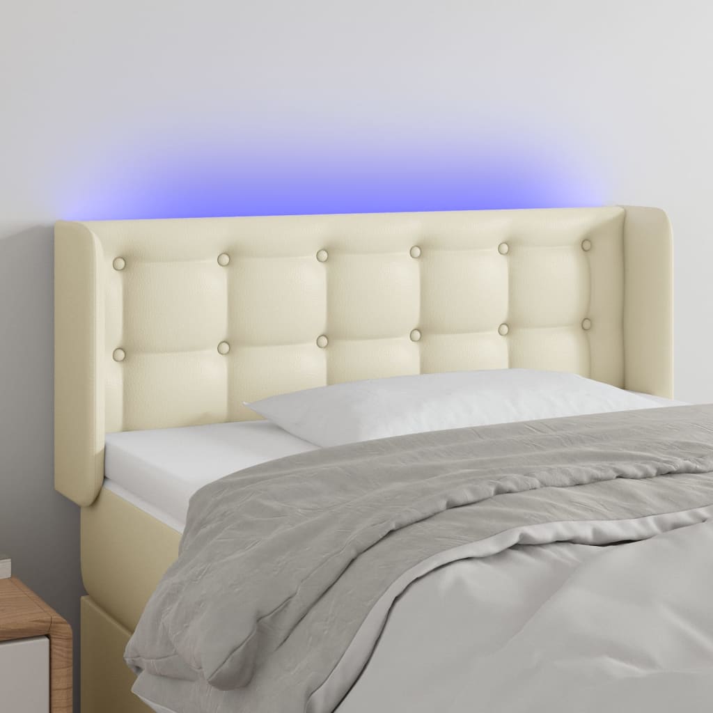 Cabeceira de cama c/ LED 93x16x78/88 cm couro artificial crème