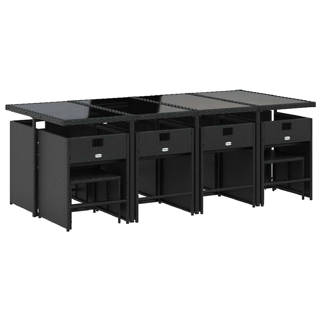 13 Pcs conjunto de jantar p/jardim com almofadões vime PE preto