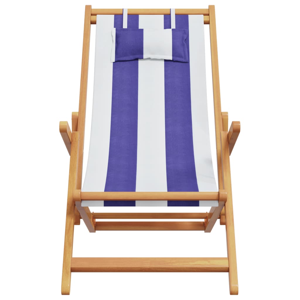 Cadeira praia dobrável mad. eucalipto maciça/tecido azul/branco
