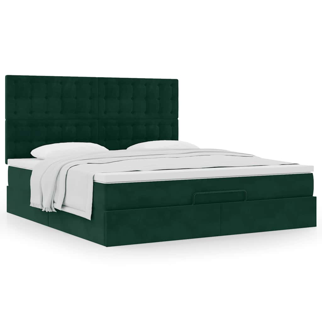 Estrutura de cama otomana com colchão verde escuro veludo