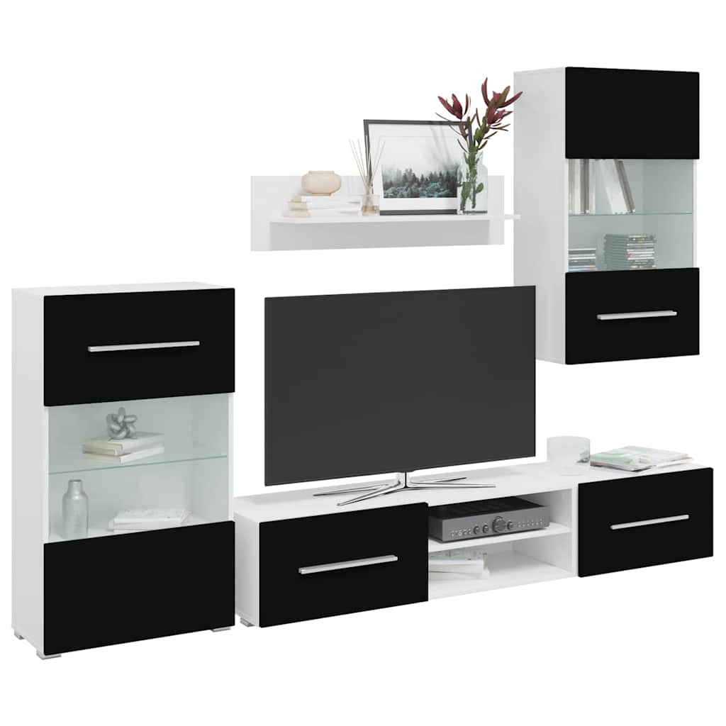 Móveis TV de 5pcs iluminação LED madeira trabalhada preto mate