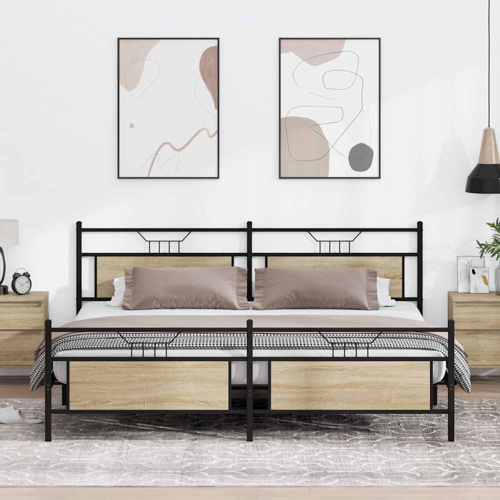 Estrutura de cama sem colchão 200x200cm metal carvalho sonoma