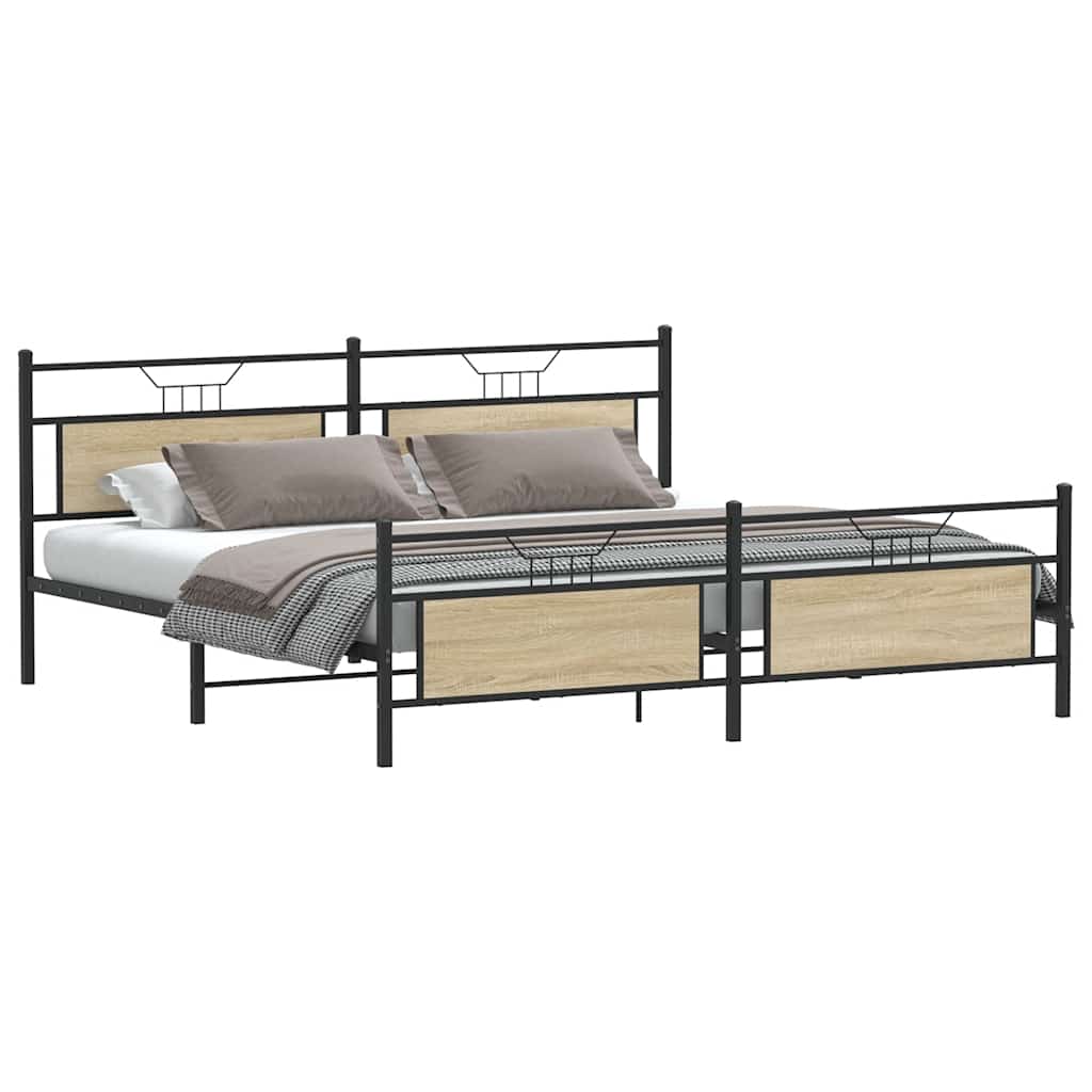 Estrutura de cama sem colchão 200x200cm metal carvalho sonoma