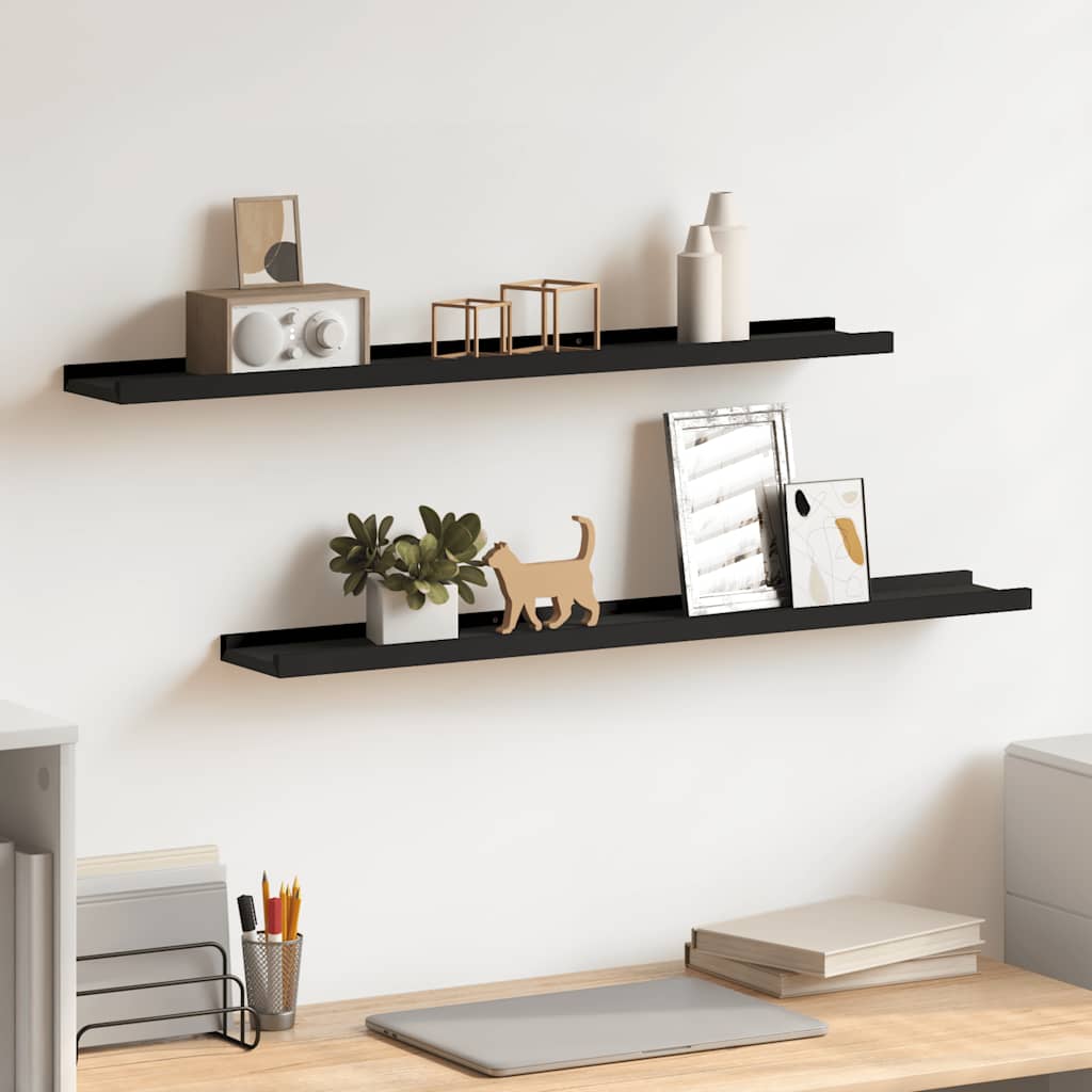 Unidade de prateleiras com rebordo 2 pcs 80x9x3 cm MDF preto