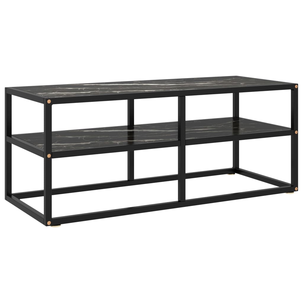 Móvel de TV 100x40x40 cm vidro mármore preto