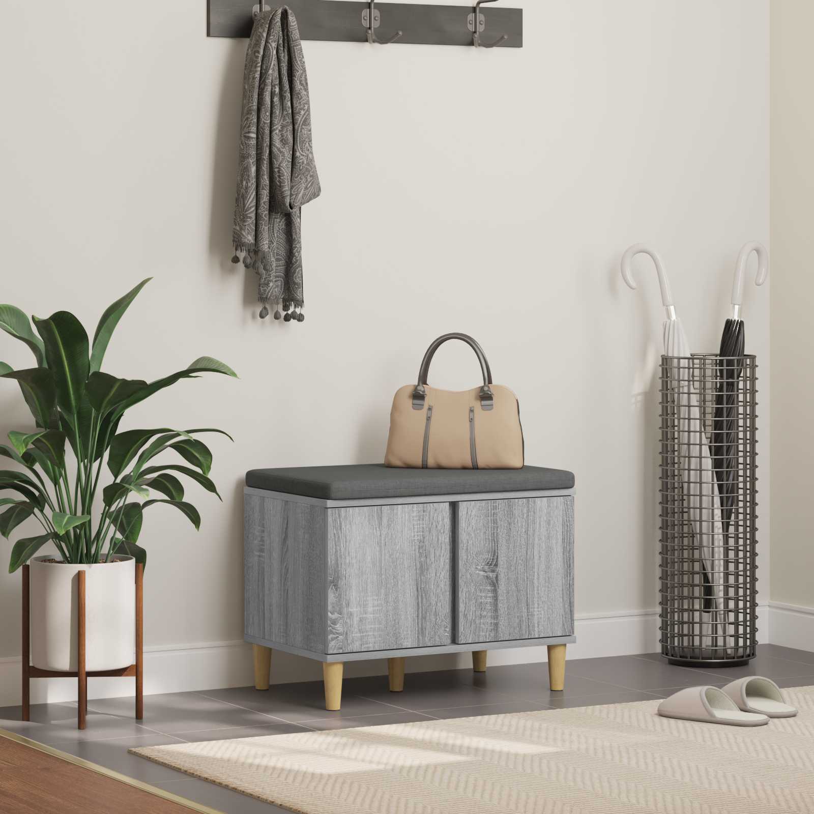 Banco de hall com almofada sonoma cinza 60 x 38 x 46 cm