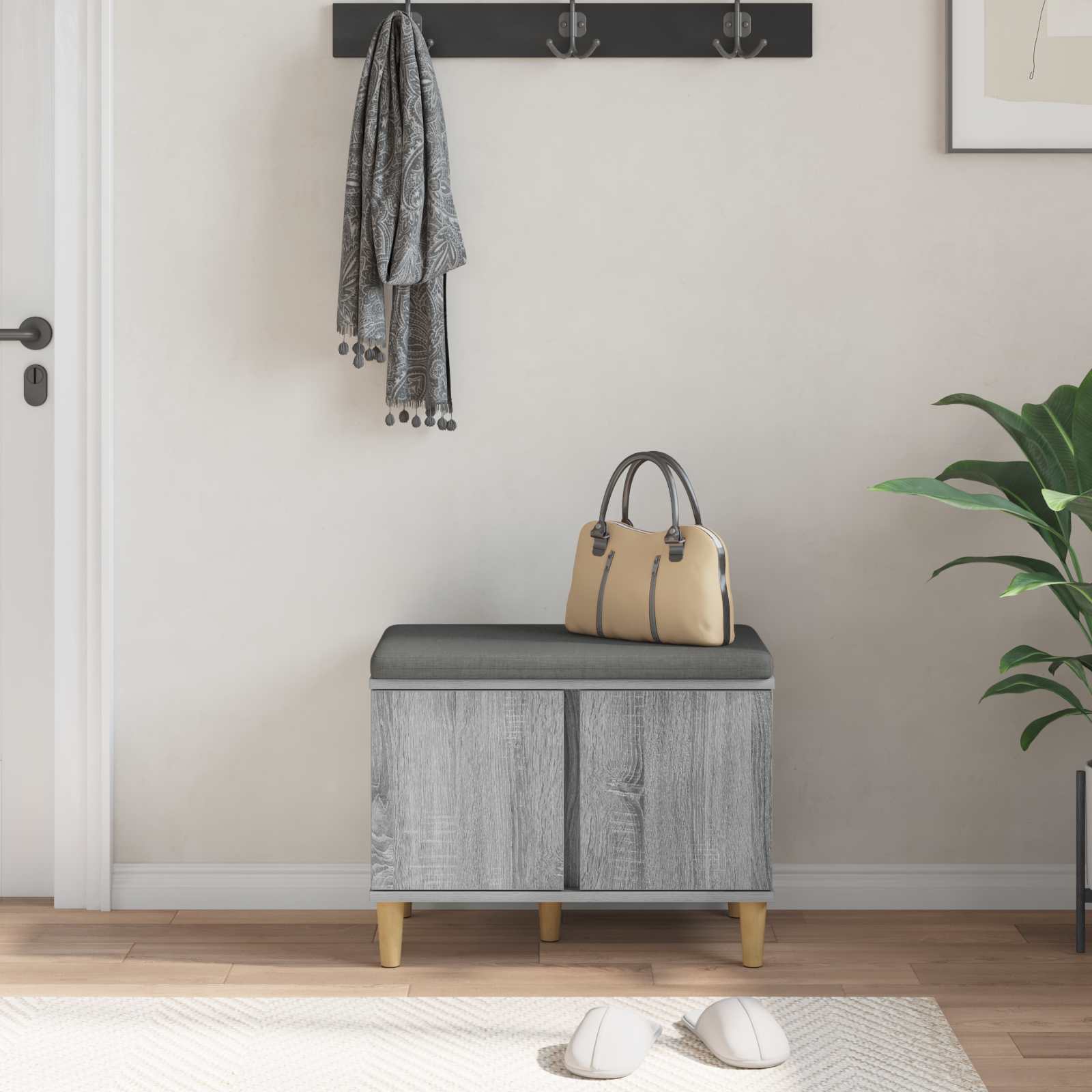 Banco de hall com almofada sonoma cinza 60 x 38 x 46 cm