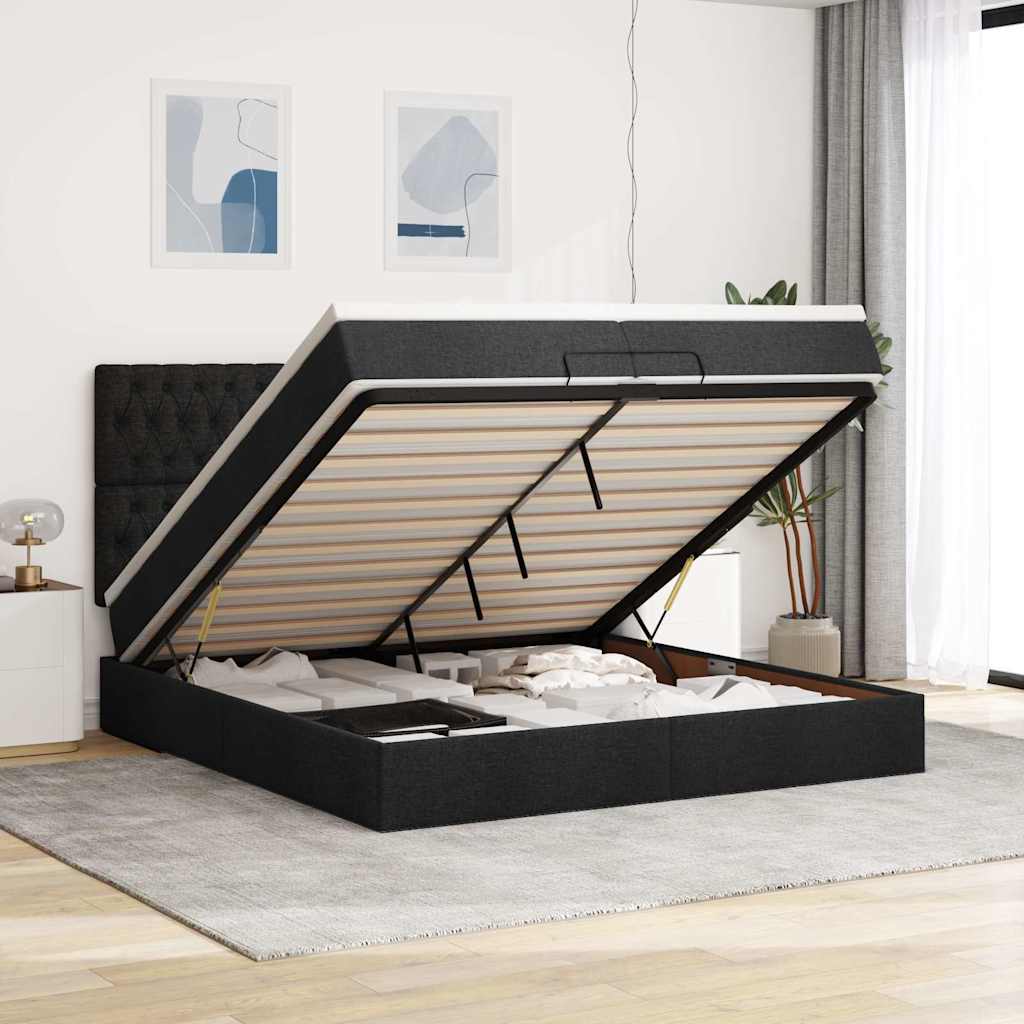 63 / 5,000Vidaxl estrutura de cama otomana com colchões tecido preto