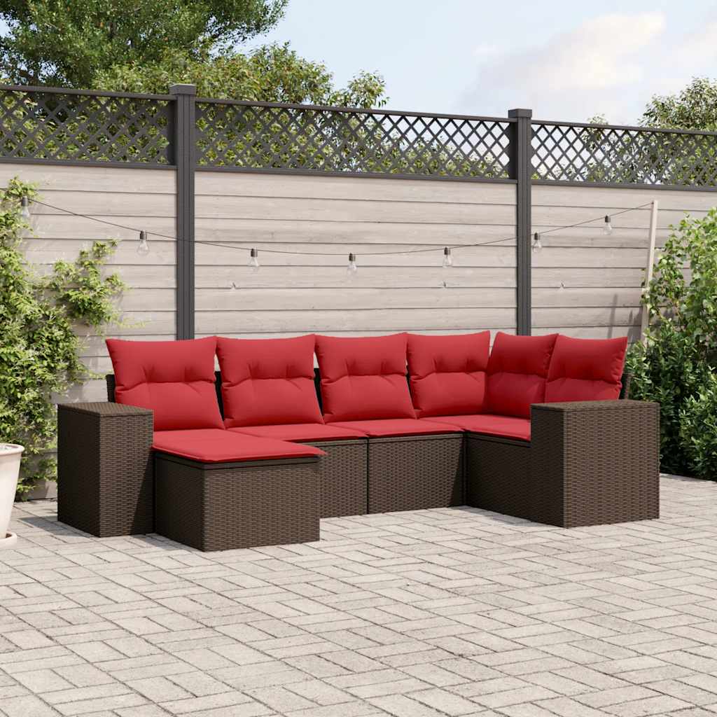 Conjunto de sofá de jardim com 6 peças e almofadas em rattan sintético marrom