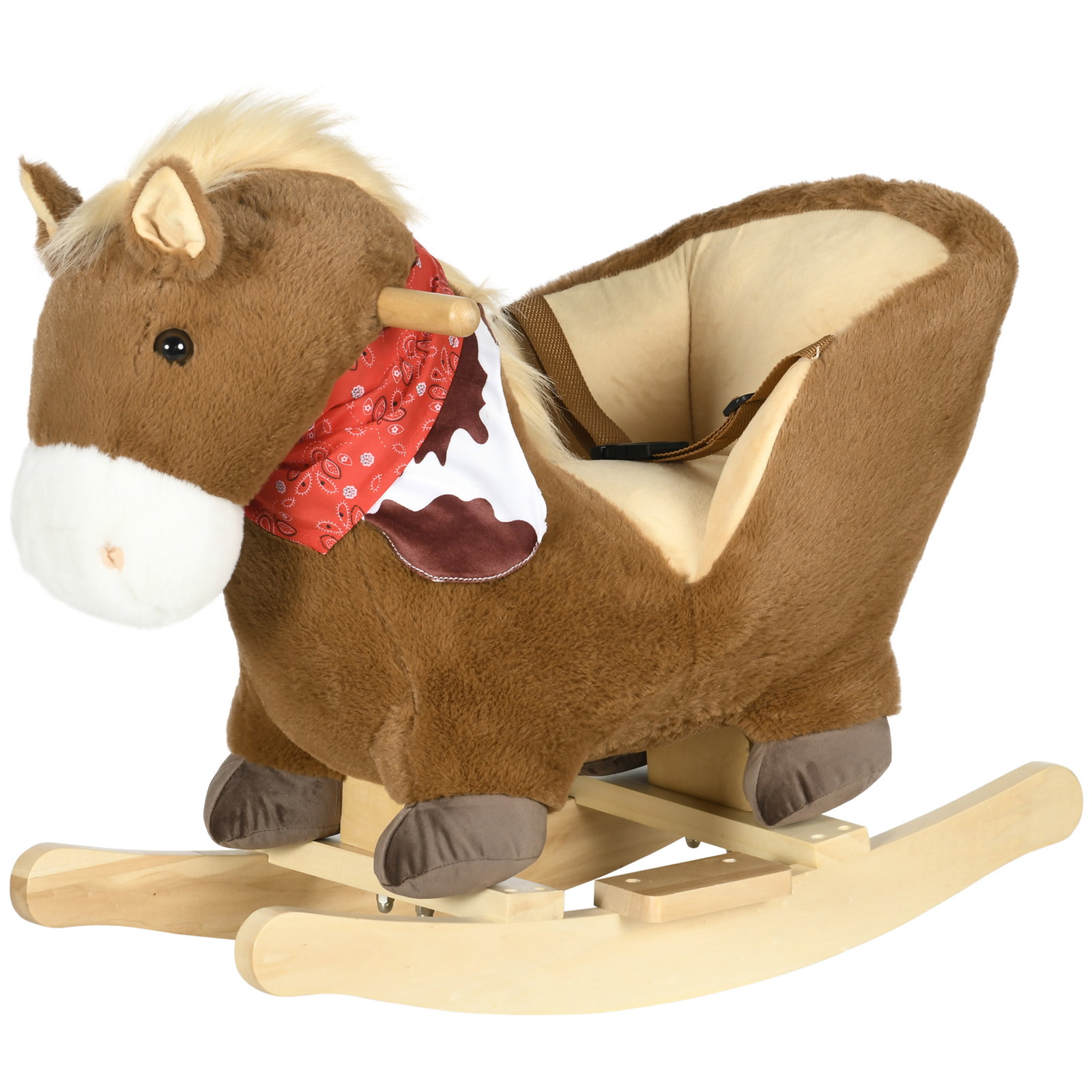 Cavalo baloiço para bebés com sons cinto de segurança 60x33x50 cm marrom