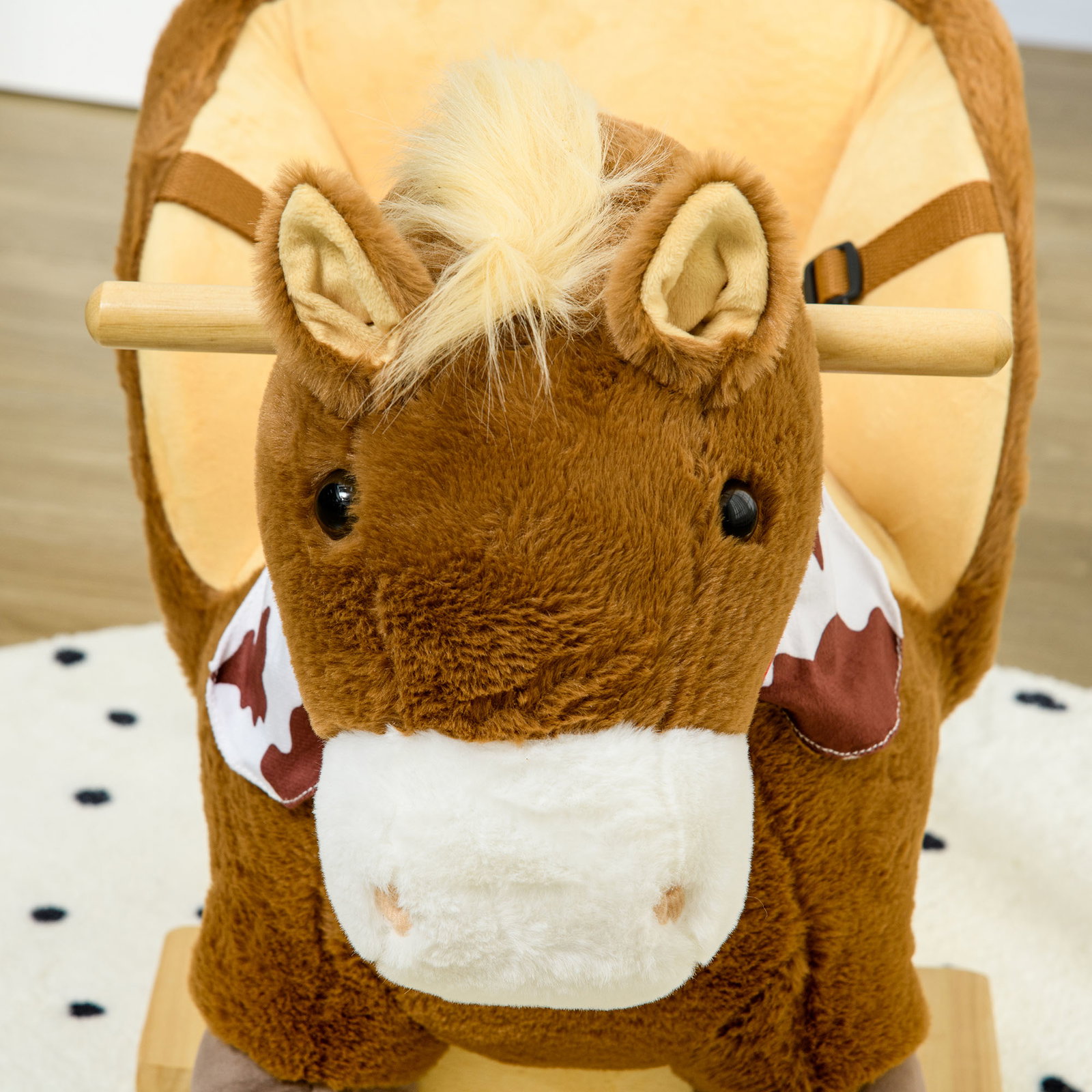 Cavalo baloiço para bebés com sons cinto de segurança 60x33x50 cm marrom