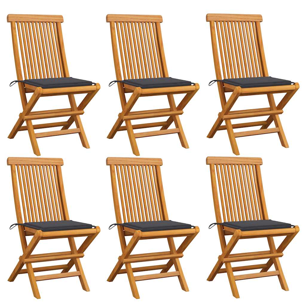 Cadeiras de jardim c/ almofadões antracite 6 pcs teca maciça