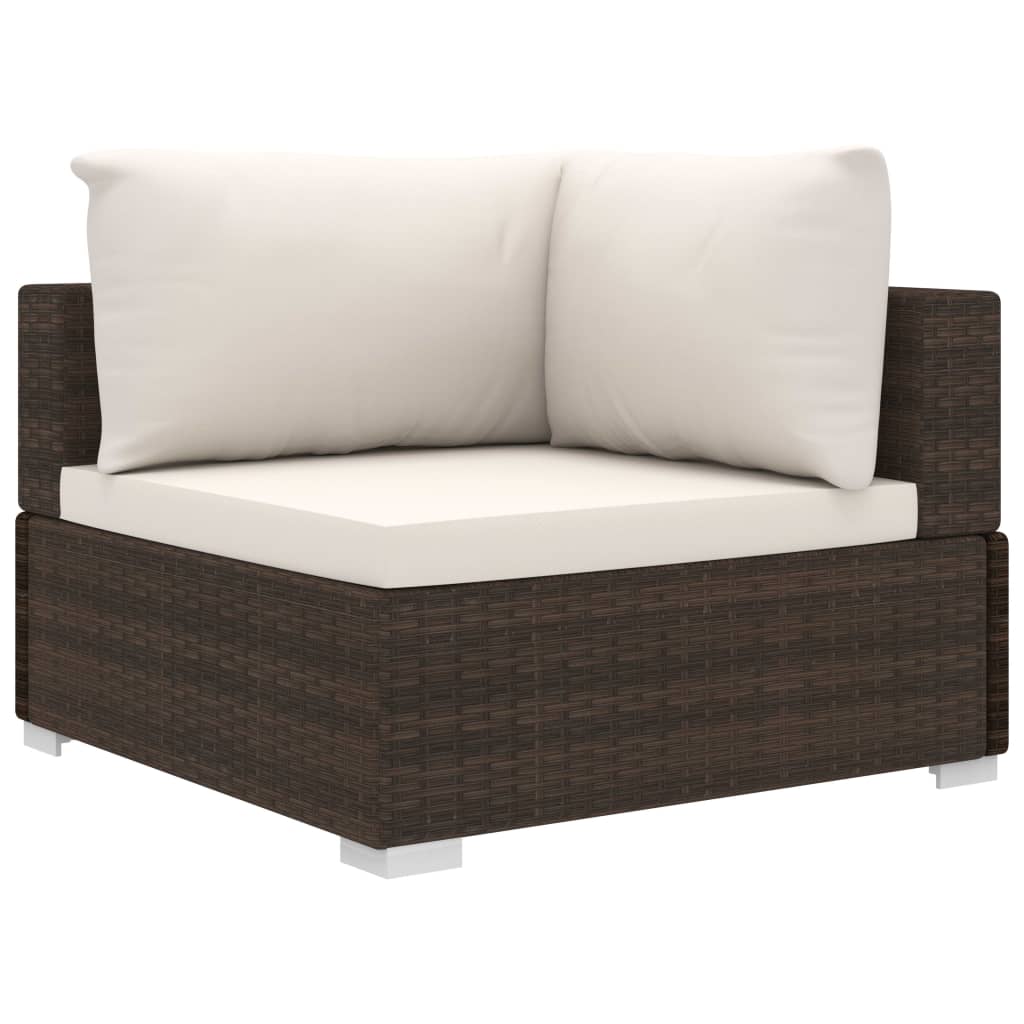 4 Pcs conjunto lounge jardim c/ almofadões vime PE castanho