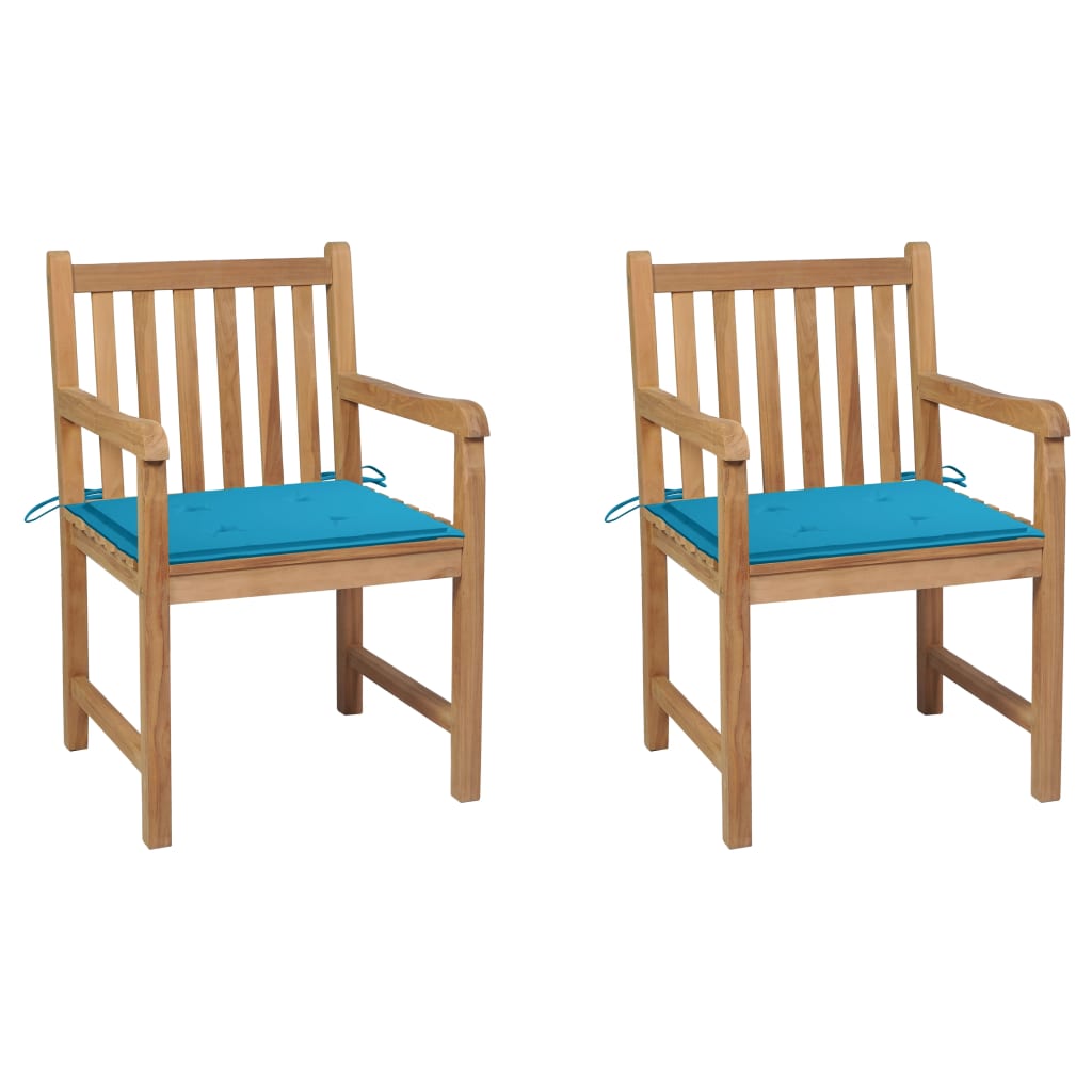 Cadeiras de jardim c/ almofadões azuis 2 pcs teca maciça