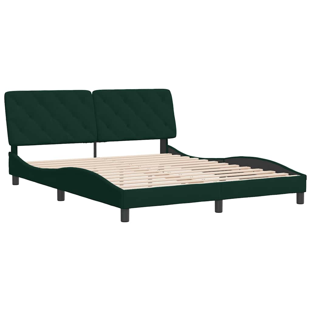 Estrutura de cama sem colchão 160x200 cm veludo verde-escuro