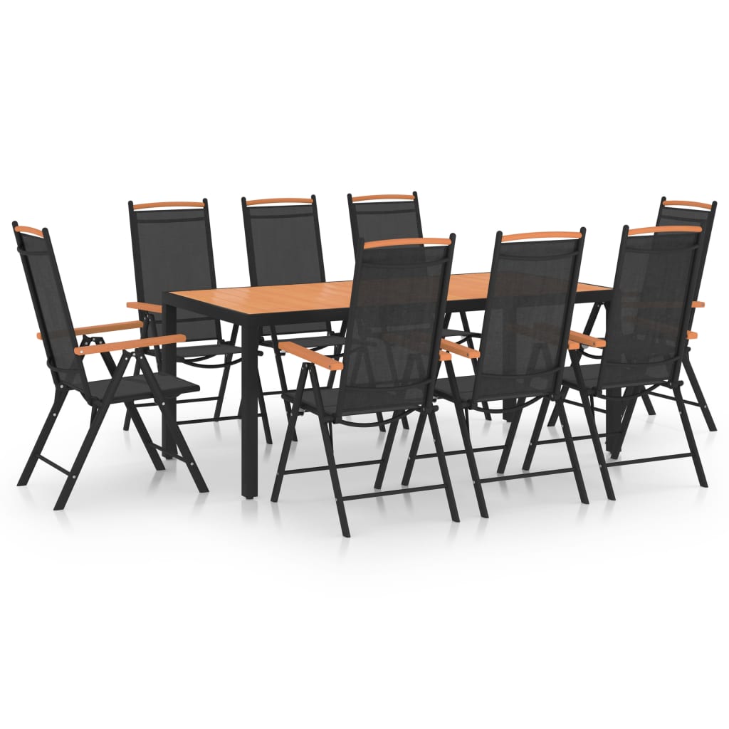 9 Pcs conjunto de jantar para jardim alumínio preto