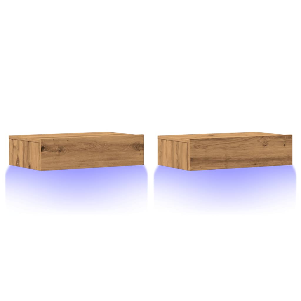 Móveis de TV com luzes LED 2pcs 60x35x15,5cm carvalho artisiano