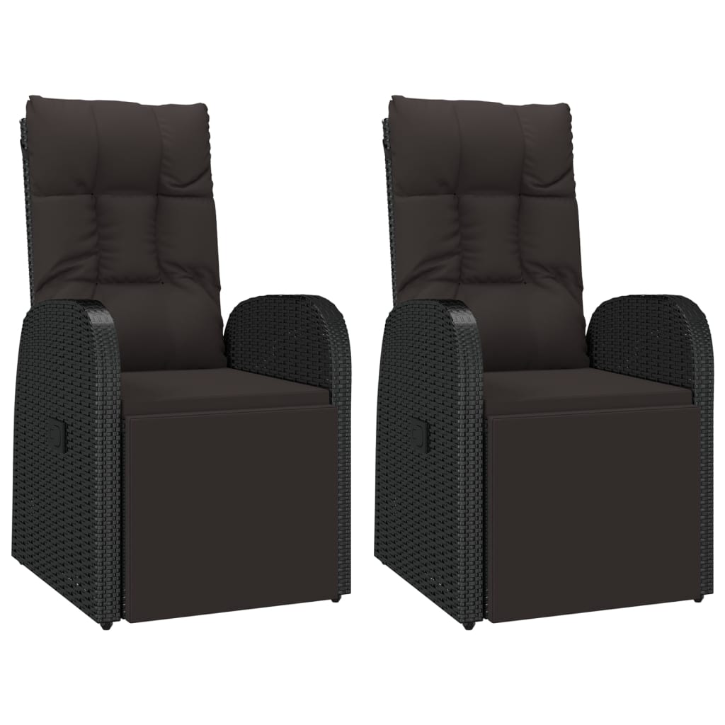 3 Pcs conjunto lounge para jardim vime PE e aço preto