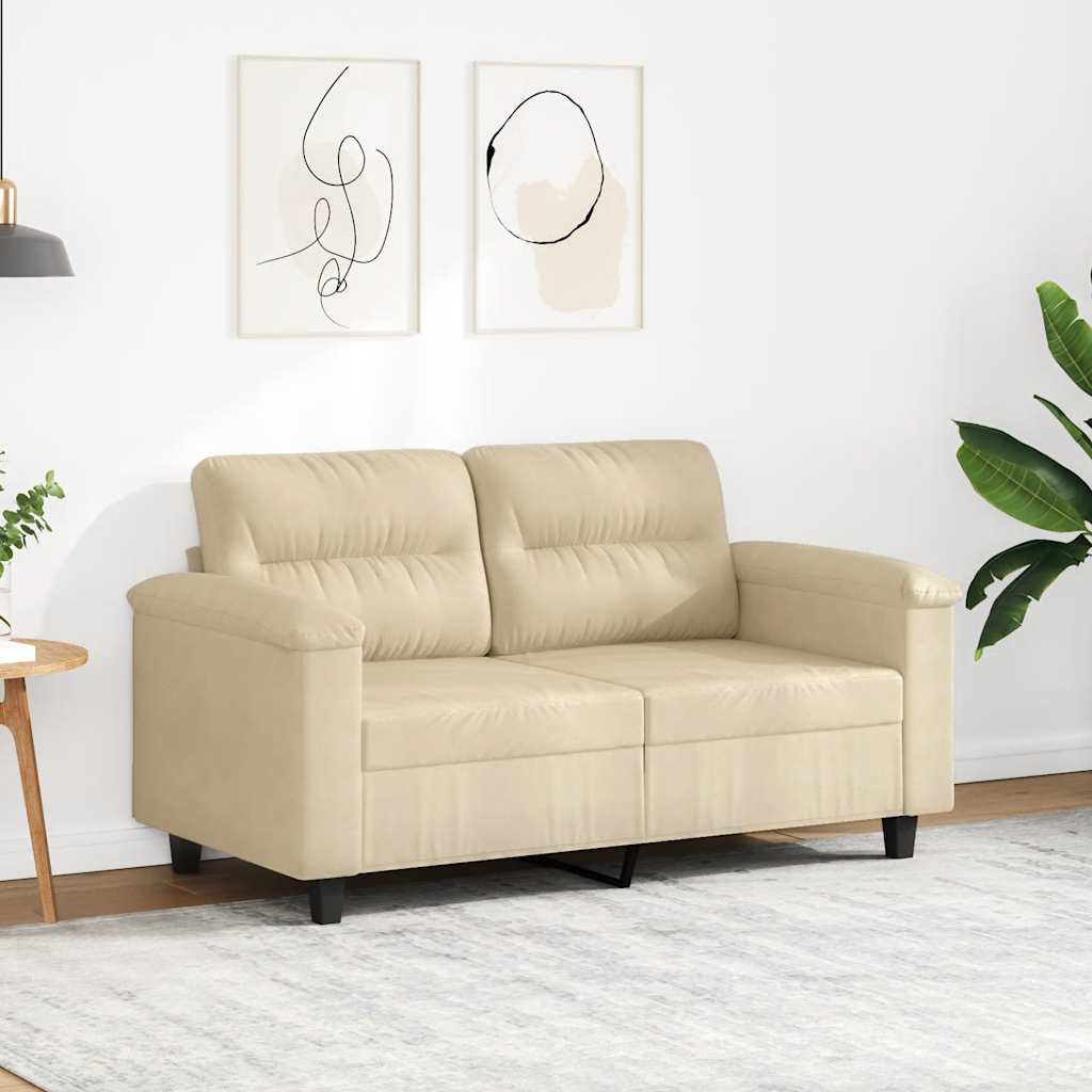 Sofá de 2 lugares 120 cm tecido de microfibra cor creme
