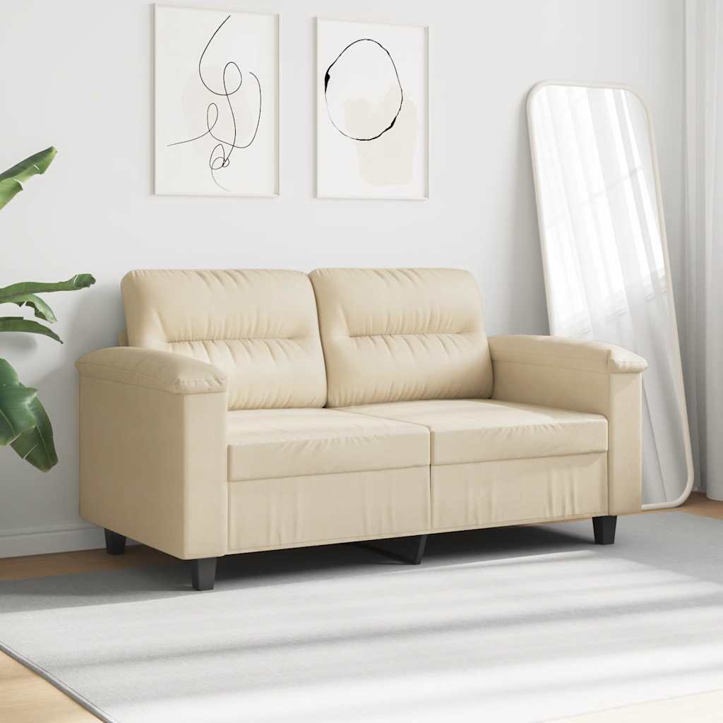 Sofá de 2 lugares 120 cm tecido de microfibra cor creme
