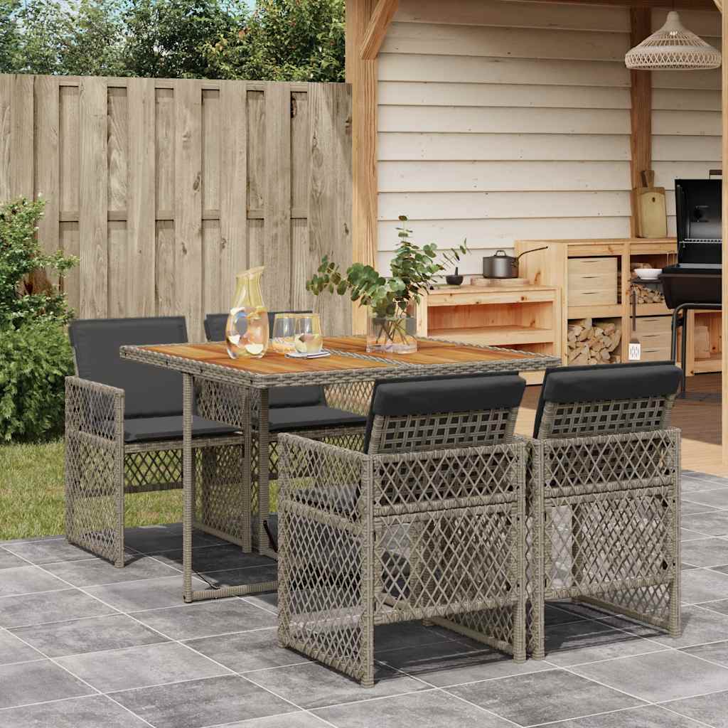5 Pcs conjunto de jantar p/ jardim c/ almofadões vime PE cinza