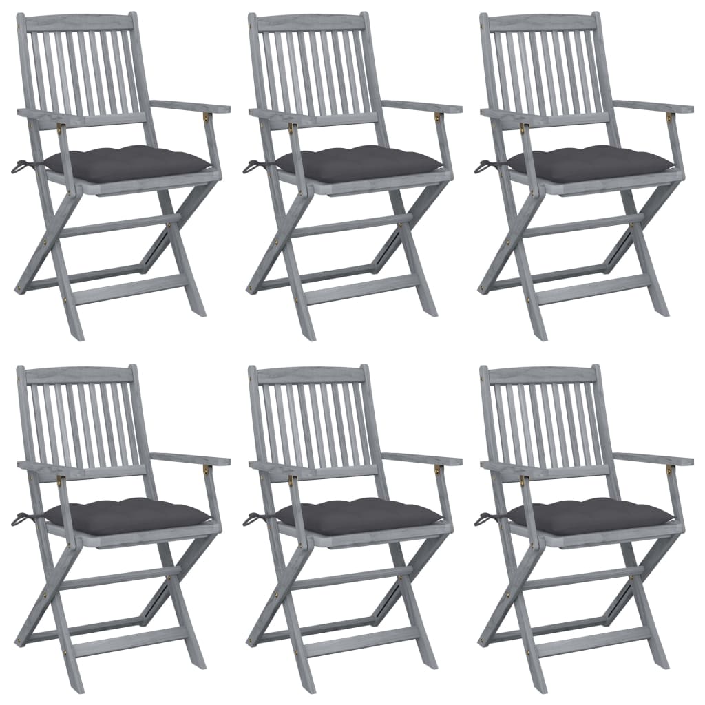 Cadeiras exterior dobráveis c/ almofadões 6 pcs acácia maciça