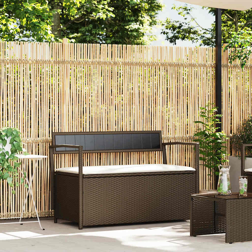 Banco de jardim com espaço de armazenamento e almofada, em rattan sintético marrom, da