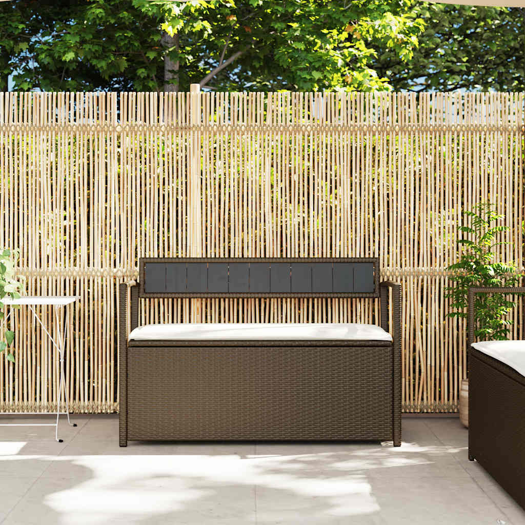 Banco de jardim com espaço de armazenamento e almofada, em rattan sintético marrom, da