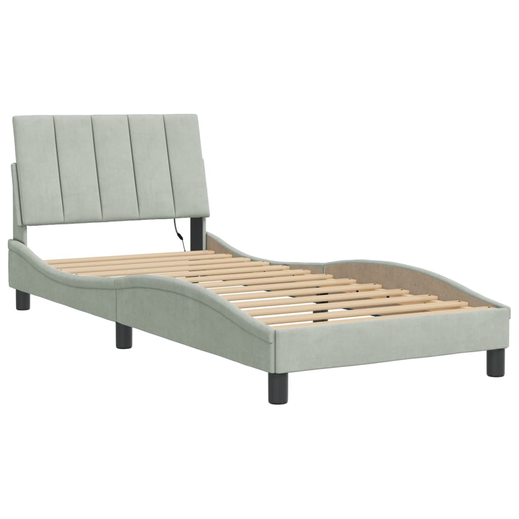 Estrutura de cama com LED sem colchão hanko 80x200 cm veludo cinzento-claro