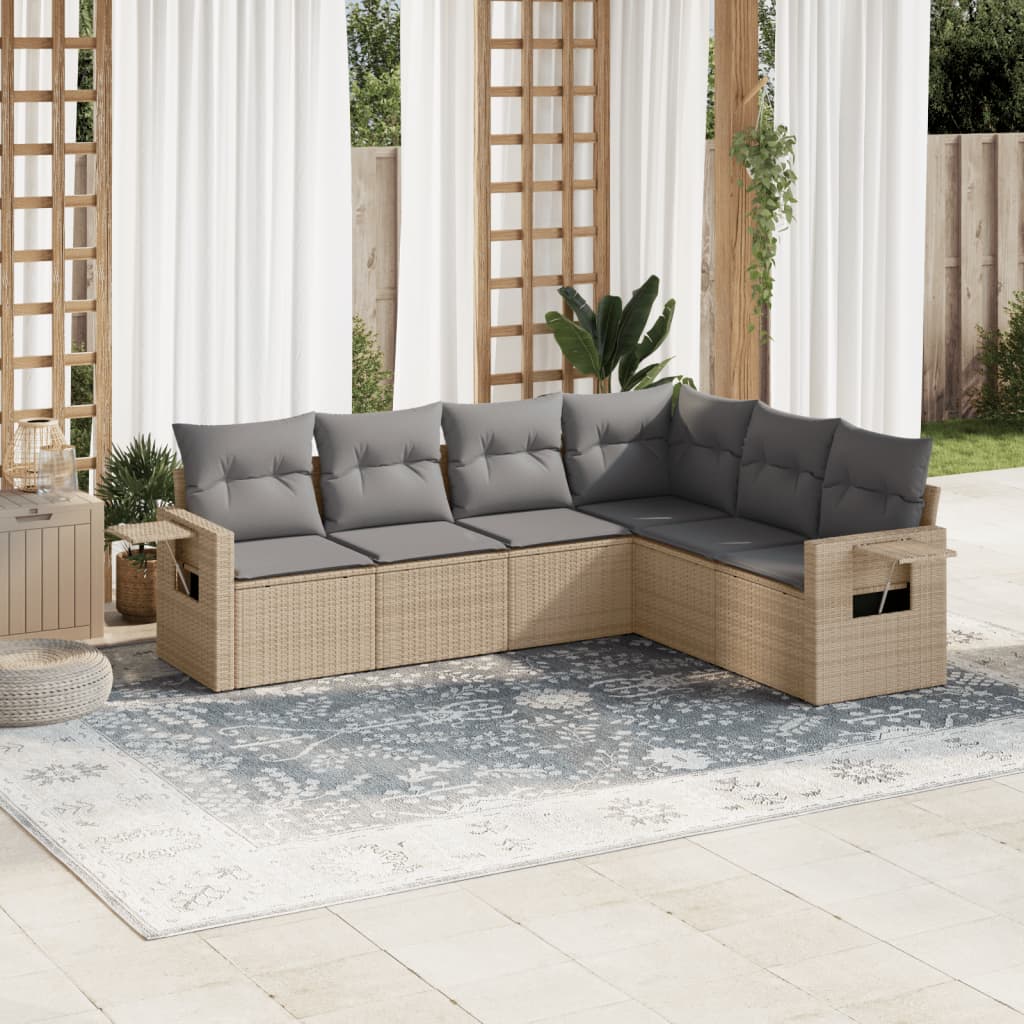 6 Pcs conjunto de sofás p/ jardim com almofadões vime PE bege