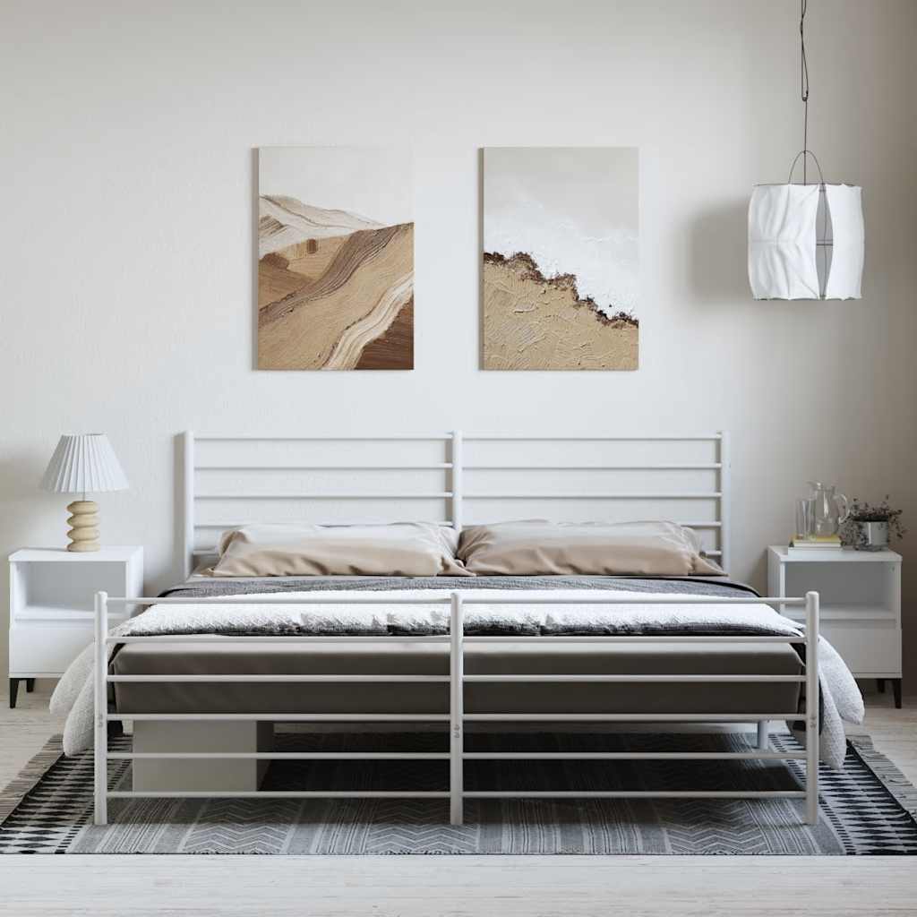 Estrutura de cama com cabeceira e pés 183x213 cm metal branco