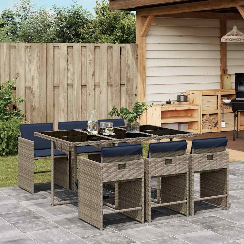 Conjunto de jantar para jardim com 7 peças e almofadas em rattan sintético cinza