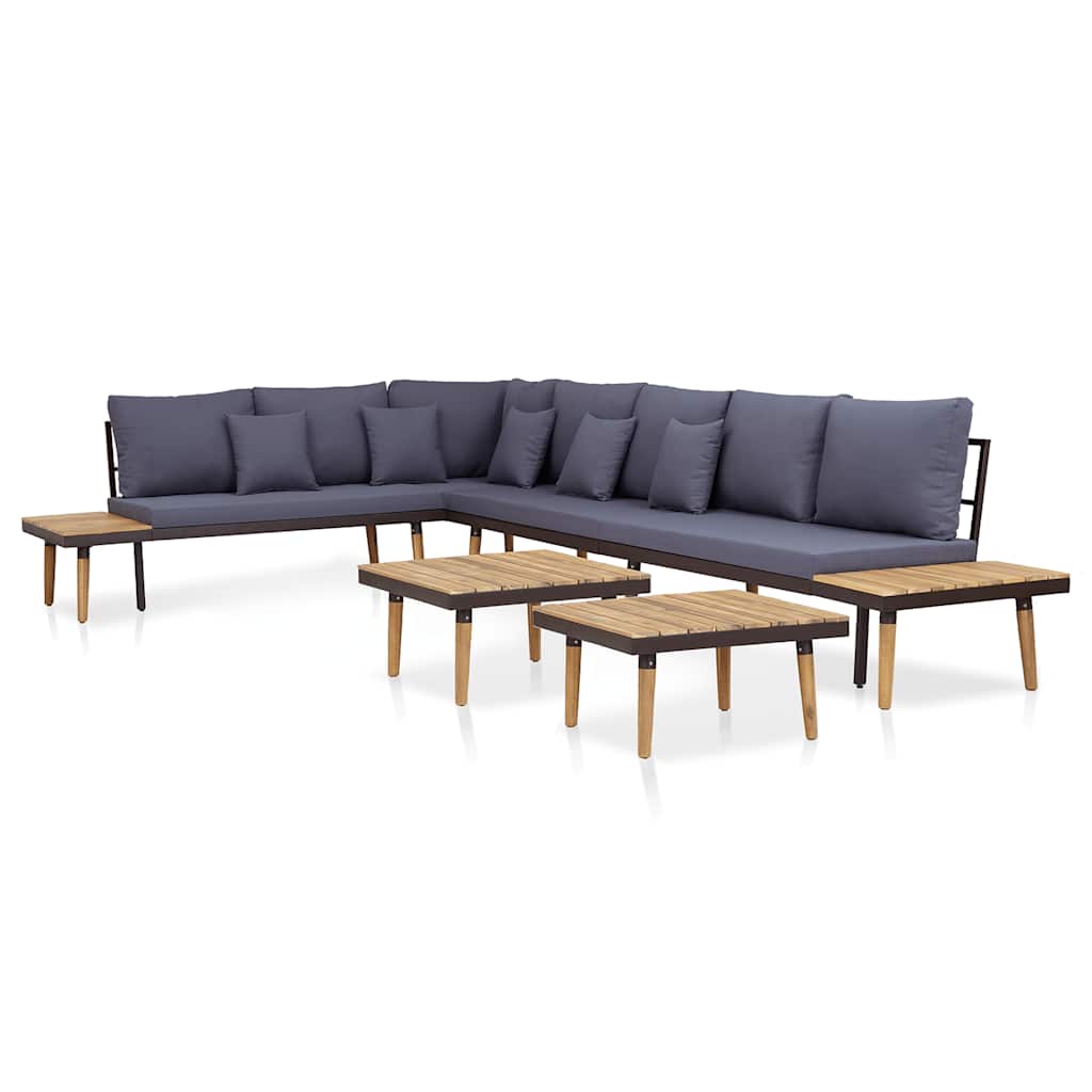 7 Lugares conjunto lounge jardim + almofadões acácia castanho