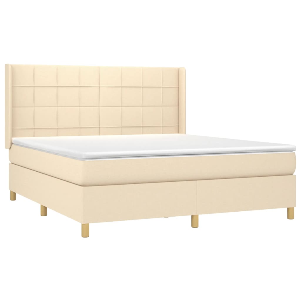 Cama box spring c/ colchão e LED 160x200 cm tecido cor creme