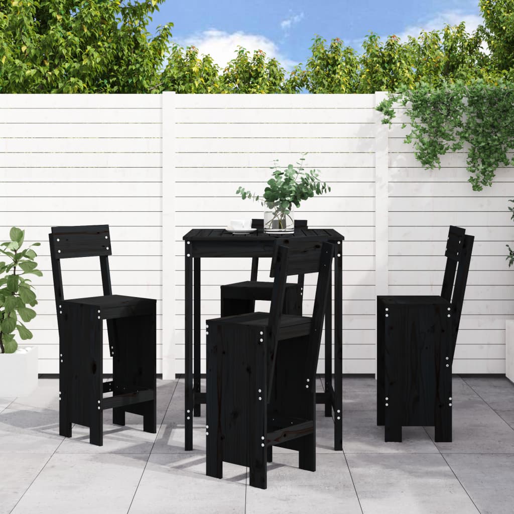 5 Pcs conjunto de bar para jardim pinho maciço preto