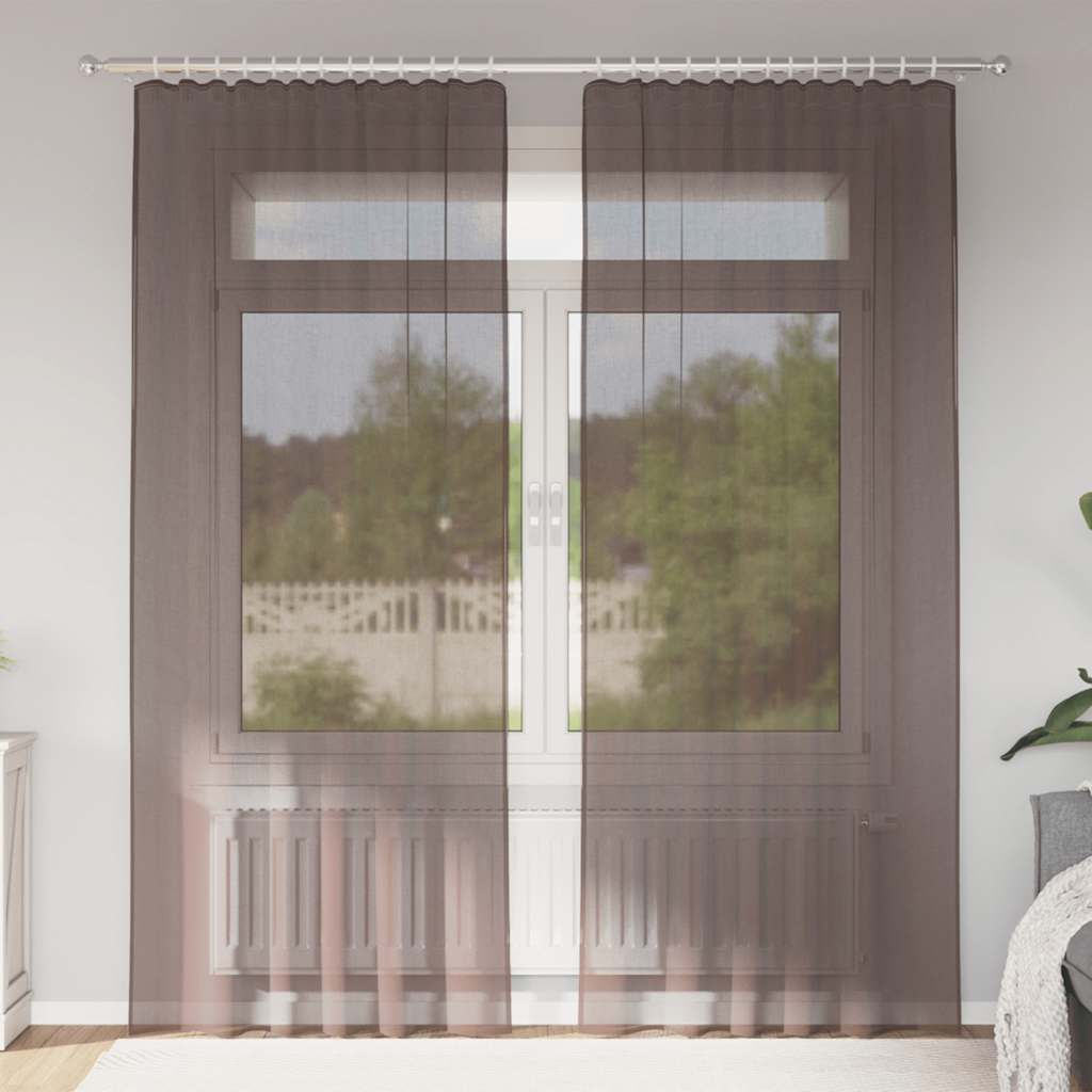 Cortinas de voile com aba 2 pcs castanho