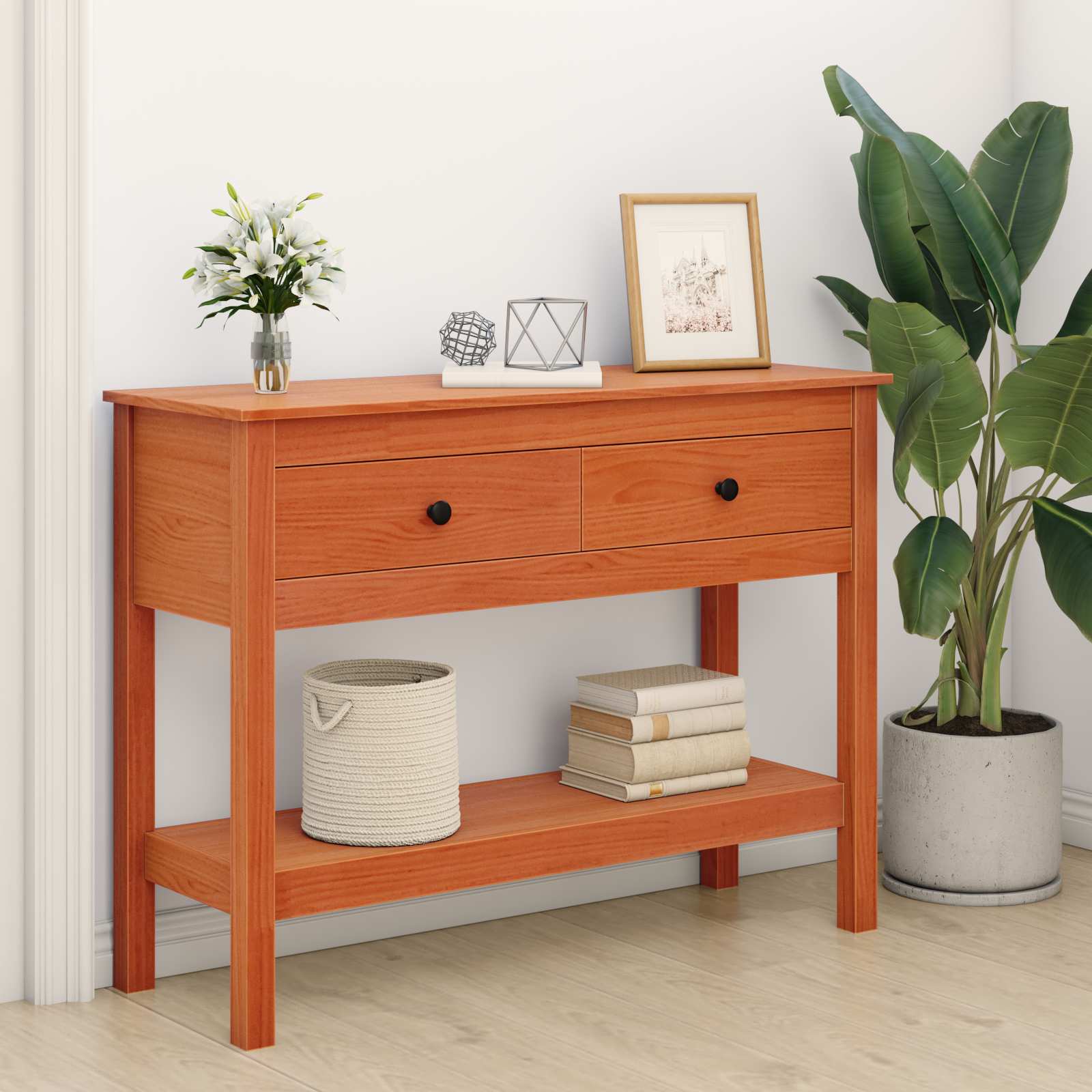 Aparador com gaveta com prateleira marrom cera 100 x 35 x 75 cm