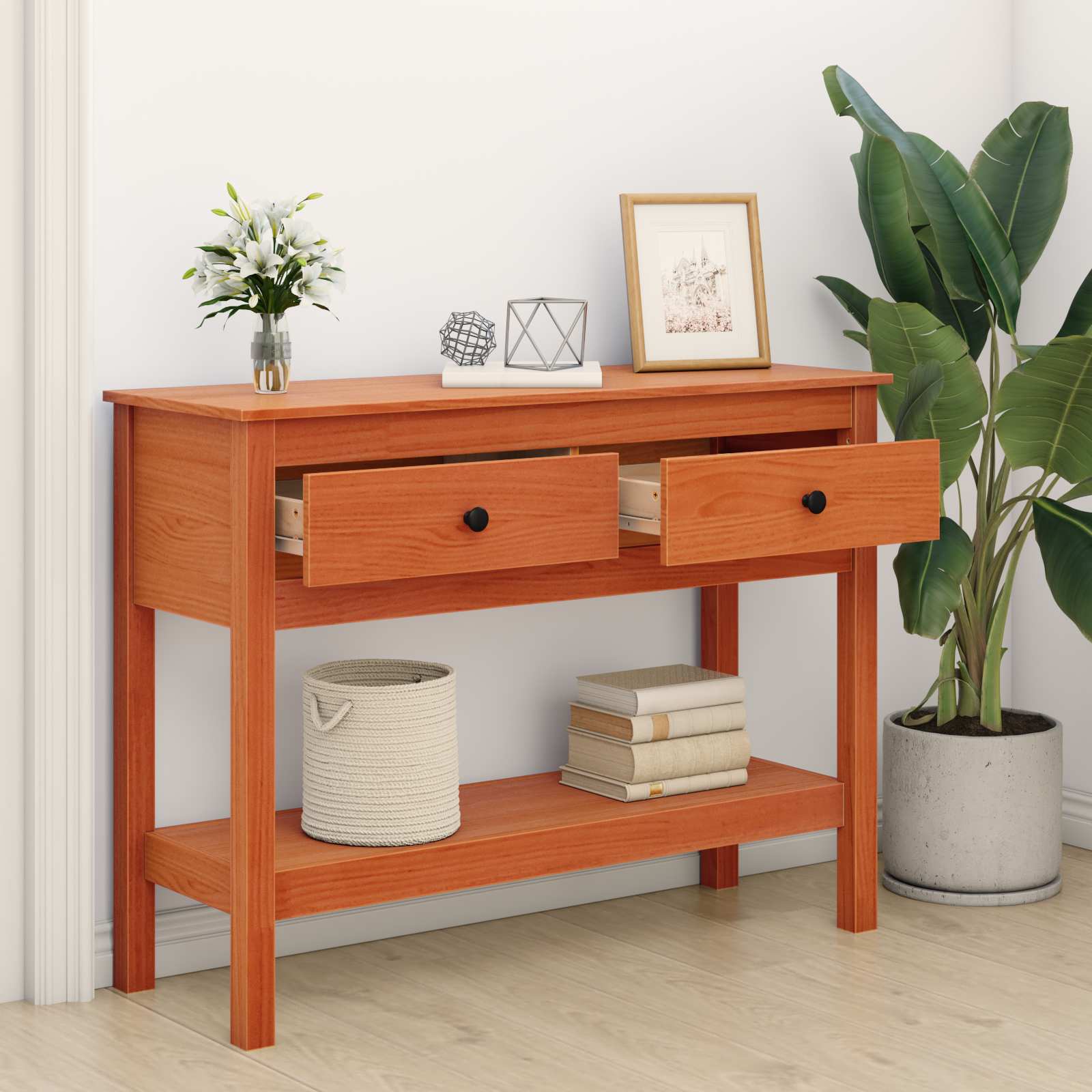 Aparador com gaveta com prateleira marrom cera 100 x 35 x 75 cm