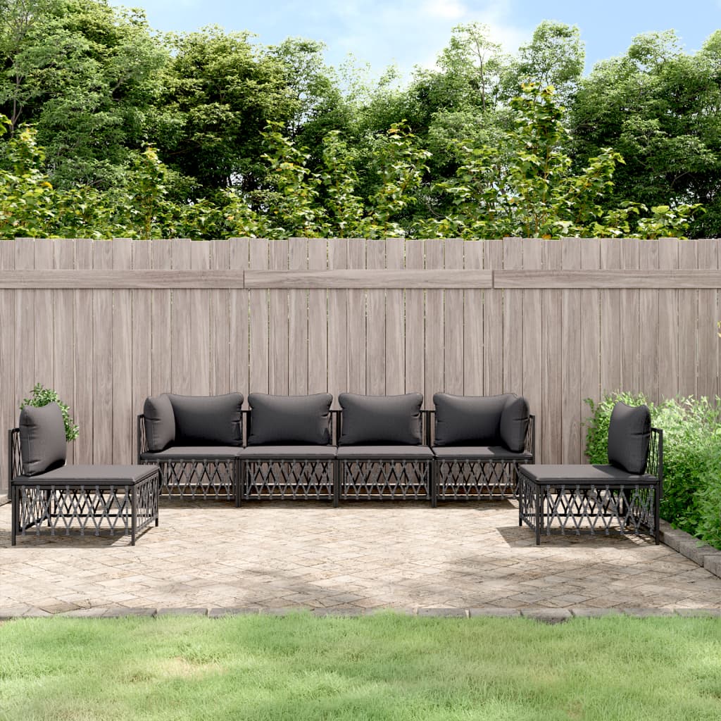 6 Pcs conjunto lounge de jardim com almofadões aço antracite