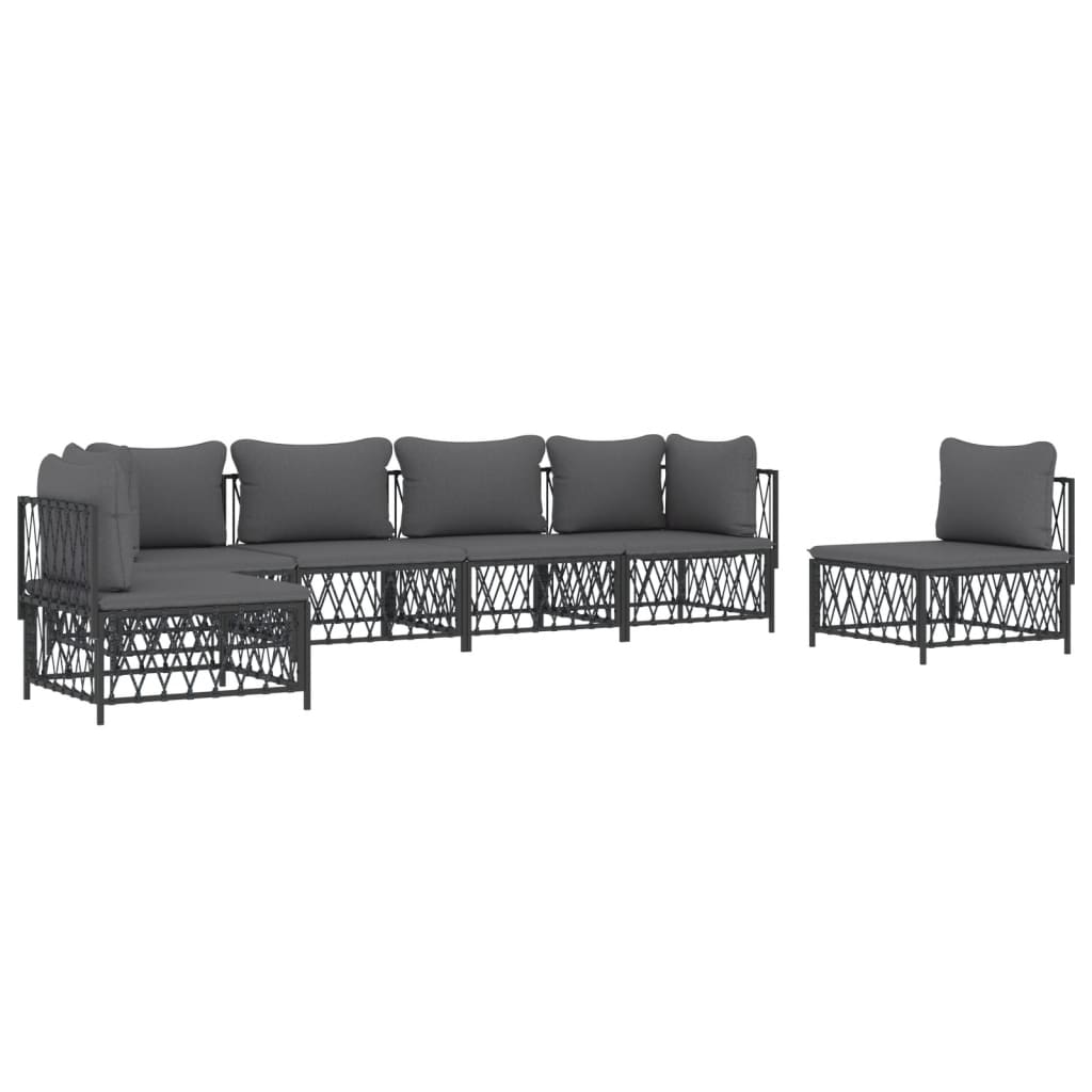 6 Pcs conjunto lounge de jardim com almofadões aço antracite