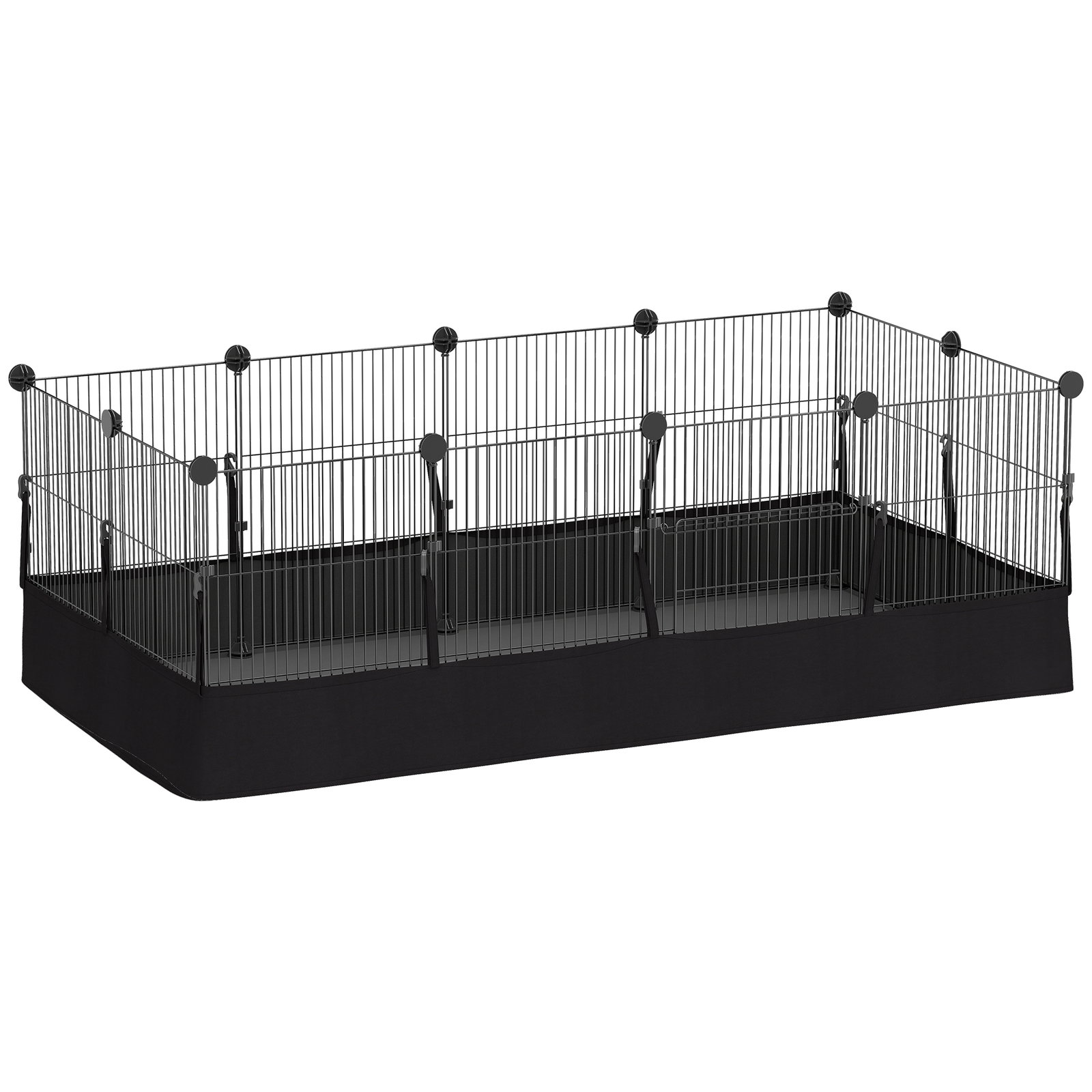 Cerca metálica para animais de 12 painéis DIY tapete impermeável parque para porquinhos-da-índia ouriços 120x60x40 cm preto
