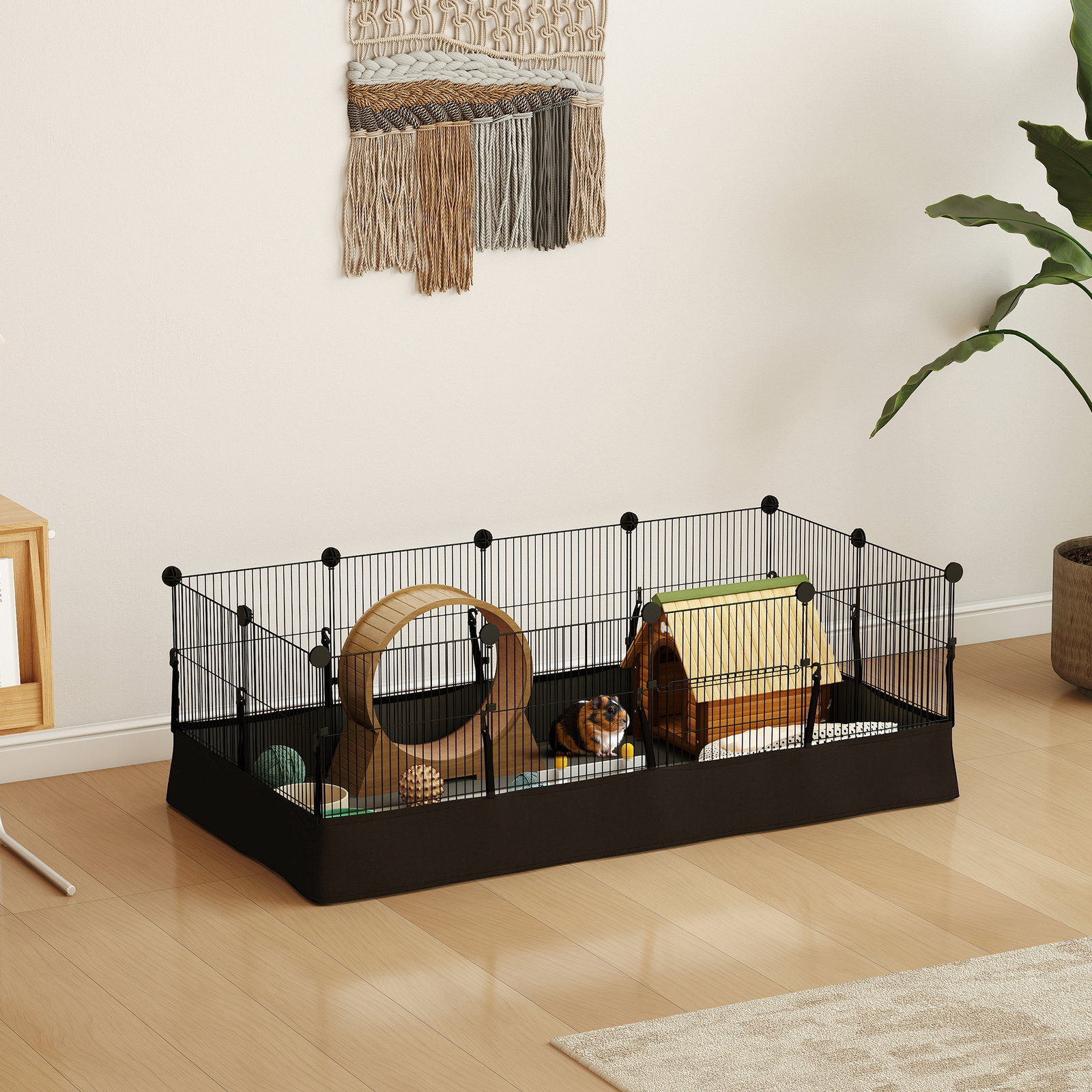 Cerca metálica para animais de 12 painéis DIY tapete impermeável parque para porquinhos-da-índia ouriços 120x60x40 cm preto